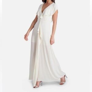 NWT BCBG Gardenia Cascade Ruffle Ivory Maxi Dress